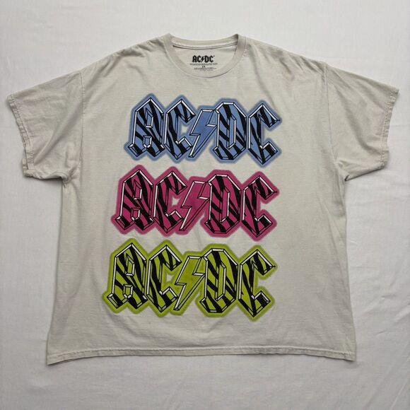 AC/DC Other - AC/DC Vintage Style Neon Zebra Stripe Logo Graphic T-Shirt Size 2XL Off-white